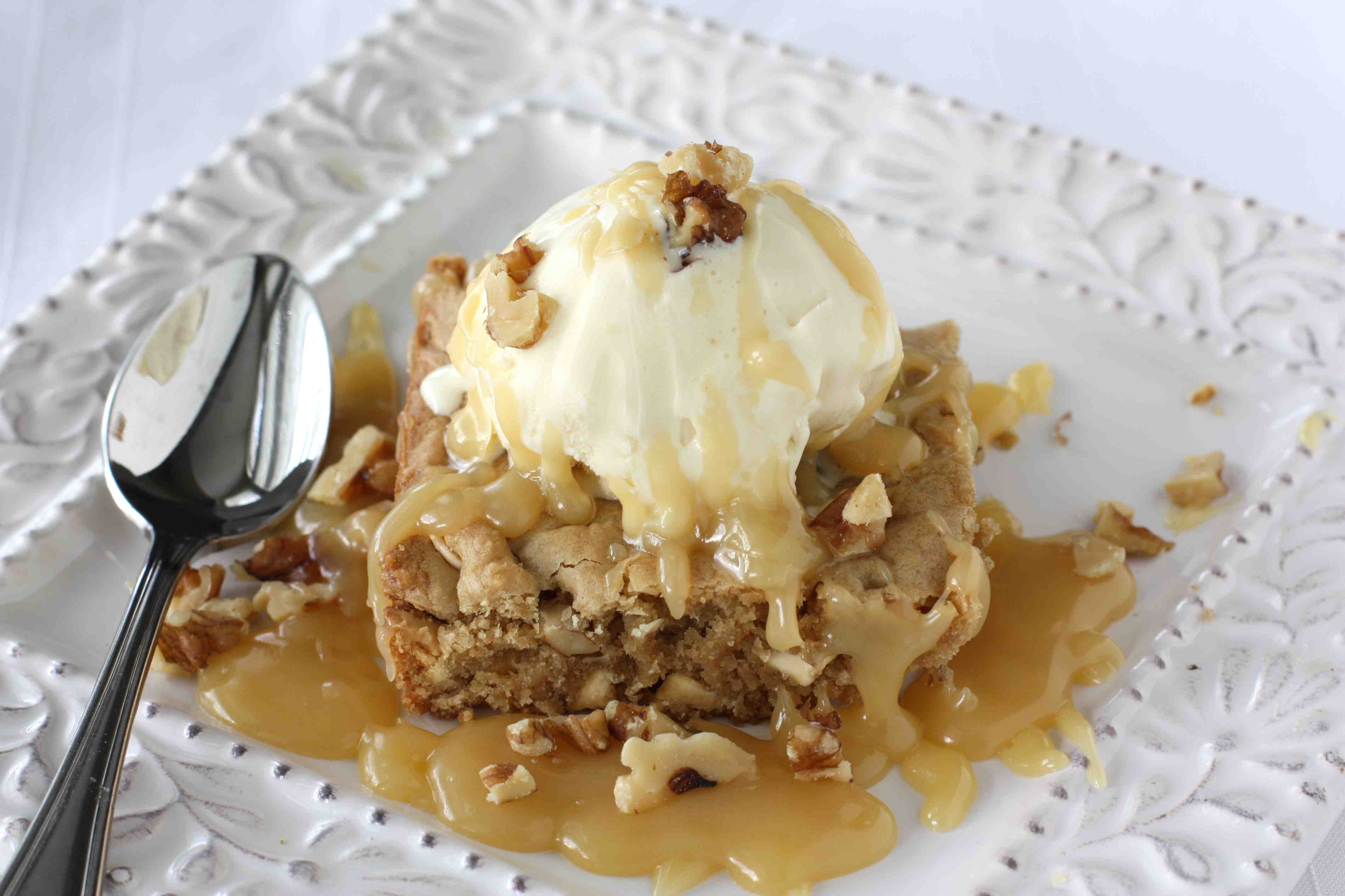 Tasty Kitchen Blog: White Chocolate Walnut Blondies with Maple Butter Sauce. Guest post by Dara Michalski of Cookin' Canuck, recipe submitted by TK member Brandie of The Country Cook.