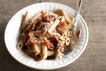 Tasty Kitchen Blog: Bacon and Parmesan Pasta. Guest post by Erica Kastner of Cooking for Seven, recipe submitted by TK member Trish Boese.