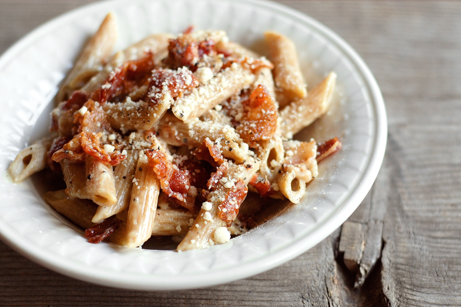 Tasty Kitchen Blog: Bacon and Parmesan Pasta. Guest post by Erica Kastner of Cooking for Seven, recipe submitted by TK member Trish Boese.