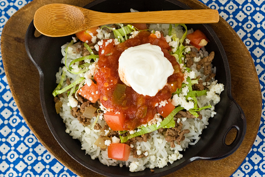 Easy Taco Bowl Recipe (Taco Rice Bowl) - The Kitchen Girl