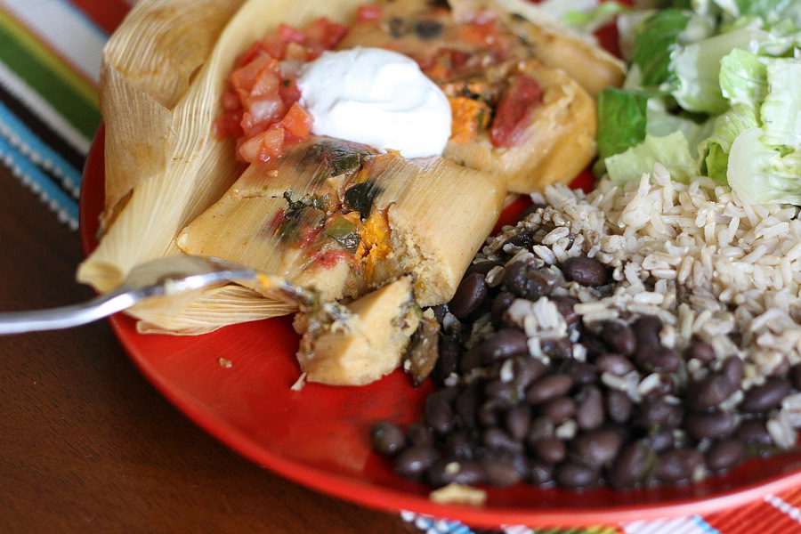 Tasty Kitchen Blog: Vegetarian Tamales. Guest post by Natalie Perry of Perry's Plate, recipe submitted by TK member Julie of Mommie Cooks.
