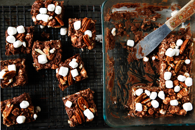 Tasty Kitchen Blog: Rocky Road Rice Krispie Treats. Guest post by Alice Currah of Savory Sweet Life, recipe submitted by TK members Chrissy and Lauren of From the Yellow Kitchen.