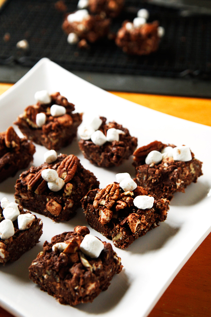 Tasty Kitchen Blog: Rocky Road Rice Krispie Treats. Guest post by Alice Currah of Savory Sweet Life, recipe submitted by TK members Chrissy and Lauren of From the Yellow Kitchen.