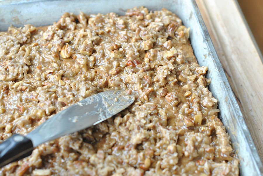 Tasty Kitchen Blog: Old Fashioned Oatmeal Cake with Broiled Topping. Guest post by Maggy Keet of Three Many Cooks, recipe submitted by TK member Brandi (dbnelson).