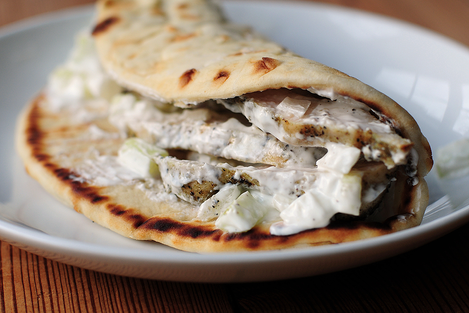 Tasty Kitchen Blog: Chicken Souvlaki Pita with Tzatziki. Guest post by Amy Johnson of She Wears Many Hats, recipe submitted by TK member Birdie (birdiesbrood).