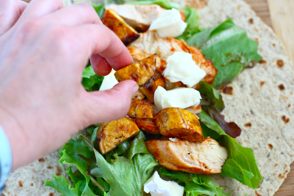 Tasty Kitchen Blog: BBQ Chicken, Brie and Plantain Wraps. Guest post by Jenna Weber of Eat, Live, Run; recipe submitted by TK member Tina of My Life as a Mrs.