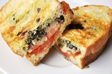 Tasty Kitchen Blog: Pesto, Olives and Tomato Grilled Cheese. Guest post and recipe from Jennifer Leal of Savor the Thyme.
