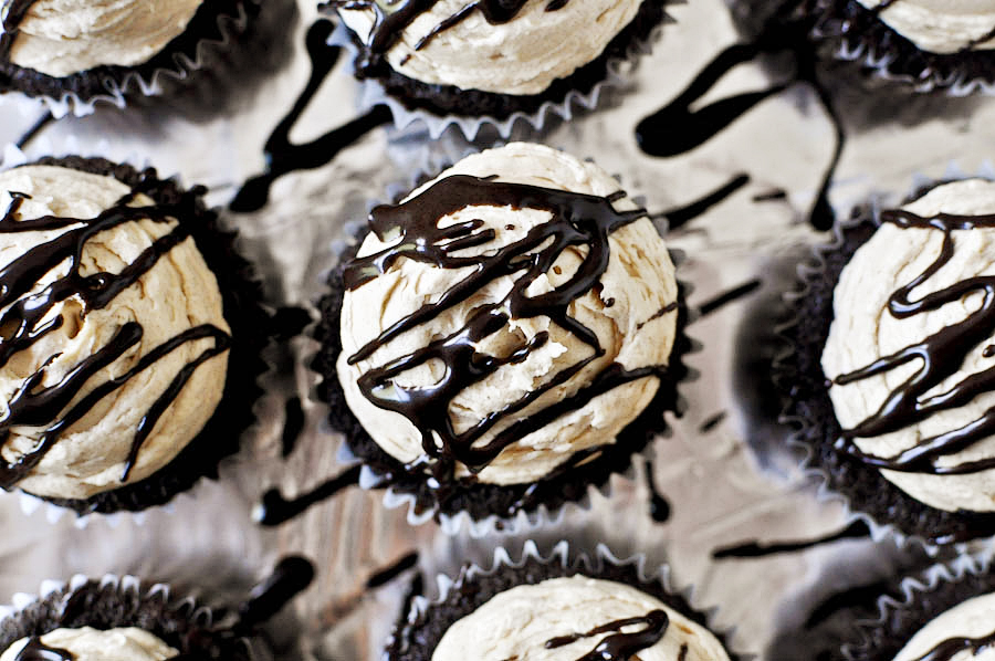 Tasty Kitchen Blog: Peanut Butter Stuffed Hot Fudge Cupcakes. Guest post and recipe from Jessica Merchant of How Sweet It Is.