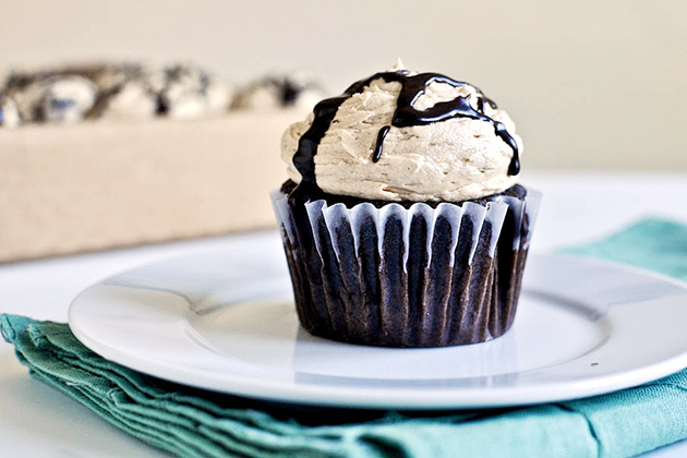 Tasty Kitchen Blog: Peanut Butter Stuffed Hot Fudge Cupcakes. Guest post and recipe from Jessica Merchant of How Sweet It Is.