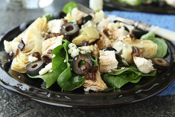 Tasty Kitchen Blog: Chicken Spinach Salad Warm Bacon-Artichoke Dressing. Guest post by Dara Michalski of Cookin' Canuck, recipe submitted by TK member Alessa and Tammi of Carolina Heartstrings.