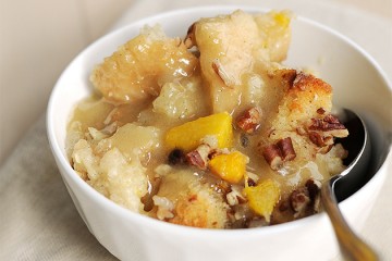 Tasty Kitchen Blog: Peachy Bread Pudding. Guest post by Amy Johnson of She Wears Many Hats, recipe submitted by TK member Marvin.