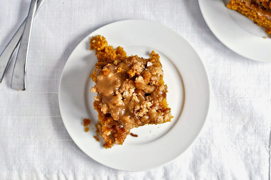 Tasty Kitchen Blog Pumpkin Coffee Cake with Brown Sugar Glaze. Guest post by Jessica Merchant of How Sweet It Is, recipe submitted by TK member Heather of Heather's Dish.