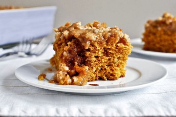 Tasty Kitchen Blog Pumpkin Coffee Cake with Brown Sugar Glaze. Guest post by Jessica Merchant of How Sweet It Is, recipe submitted by TK member Heather of Heather's Dish.