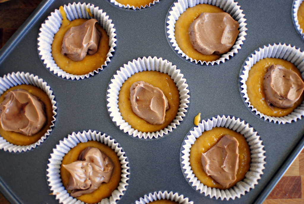 Tasty Kitchen Blog: Nutella Cheesecake Pumpkin Muffins. Guest post by Laurie McNamara of Simply Scratch, recipe submitted by TK member Amy of My Name is Snickerdoodle.