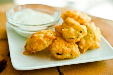 Tasty Kitchen Blog: Beer-Battered Fried Pickles. Guest post by Georgia Pellegrini, recipe submitted by TK member Kelly of Live Love Pasta.