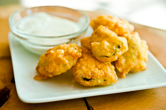 Tasty Kitchen Blog: Beer-Battered Fried Pickles. Guest post by Georgia Pellegrini, recipe submitted by TK member Kelly of Live Love Pasta.