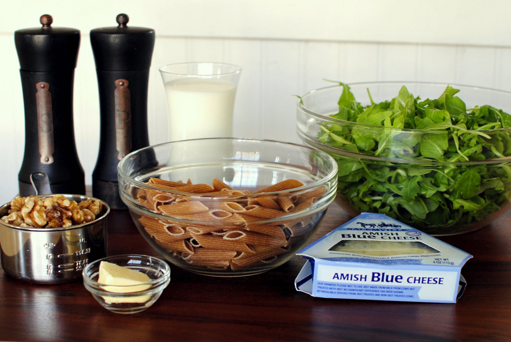 Tasty Kitchen Blog: Creamy Penne with Blue Cheese, Arugula and Toasted Walnuts. Guest post by Laurie McNamara of Simply Scratch, recipe submitted by TK member Bev Weidner of Bev Cooks.