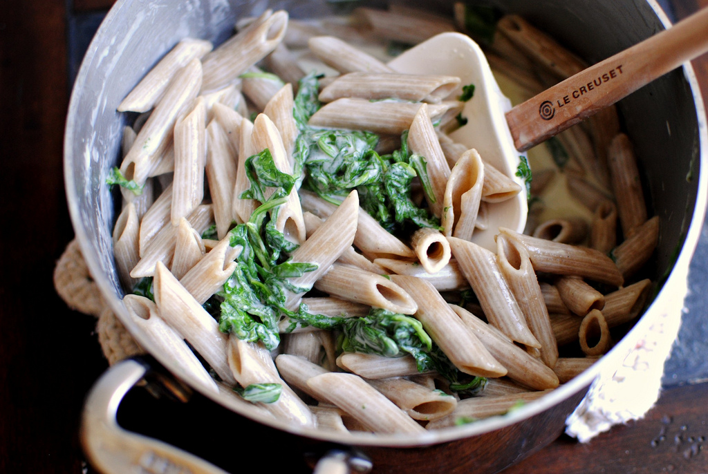 Tasty Kitchen Blog: Creamy Penne with Blue Cheese, Arugula and Toasted Walnuts. Guest post by Laurie McNamara of Simply Scratch, recipe submitted by TK member Bev Weidner of Bev Cooks.
