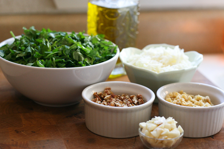 Tasty Kitchen Blog Cilantro Pecan-Pesto Layered Mediterranean Dip. Guest post by Natalie Perry of Perry's Plate, recipe submitted by TK member Beth (campgrandma) of Grandma B's Kitchen.