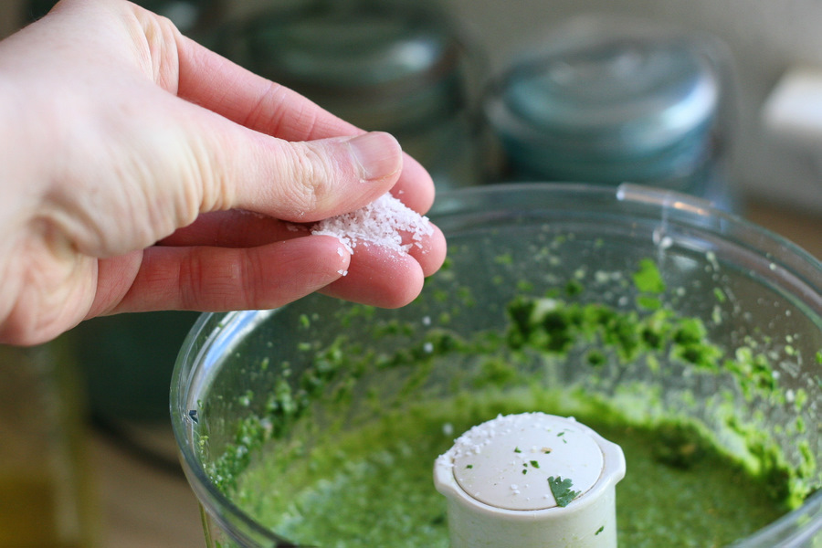 Tasty Kitchen Blog Cilantro Pecan-Pesto Layered Mediterranean Dip. Guest post by Natalie Perry of Perry's Plate, recipe submitted by TK member Beth (campgrandma) of Grandma B's Kitchen.