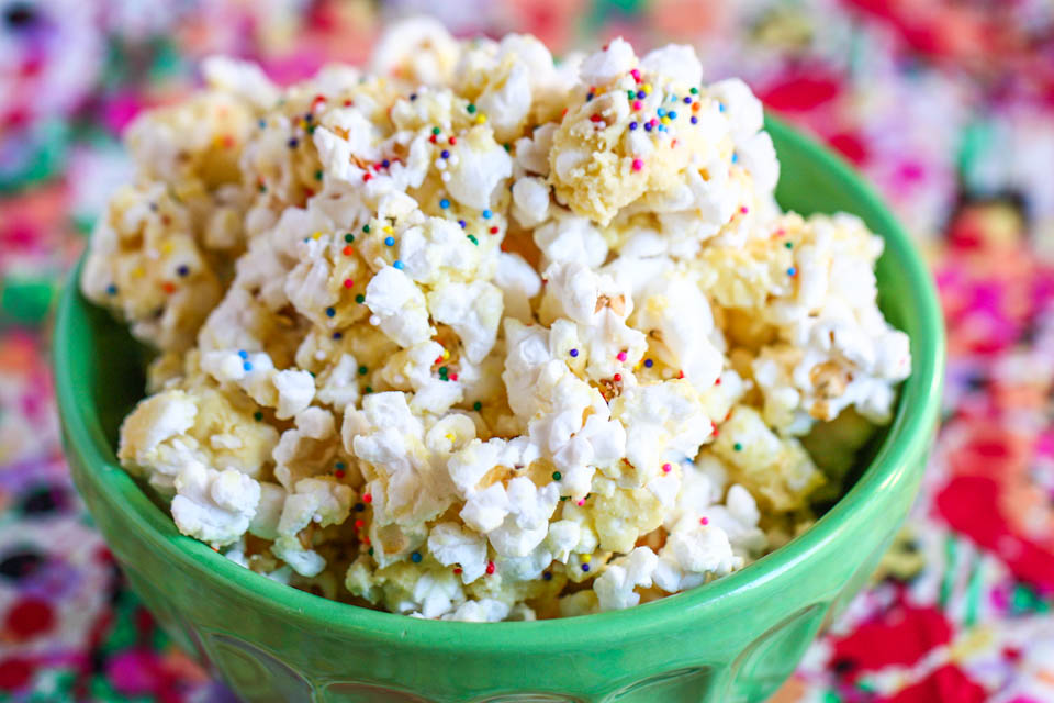 Tasty Kitchen Blog: Birthday Cake Batter Popcorn. Guest post by Jenna Weber of Eat, Live, Run; recipe submitted by TK member Mrs. Schwartz's Kitchen.