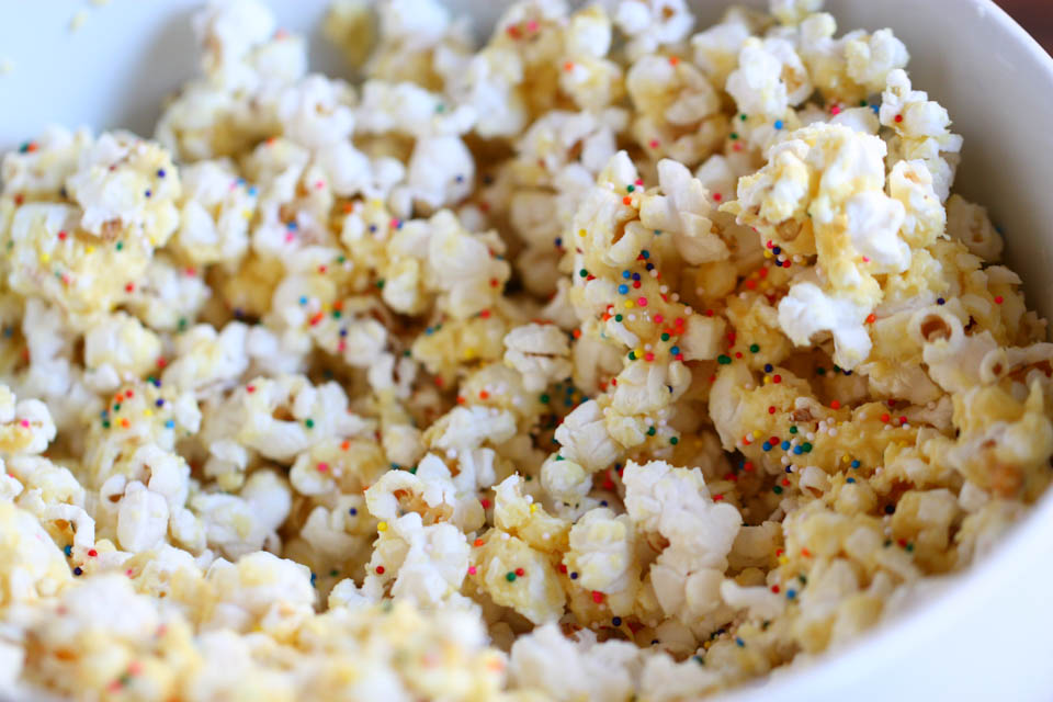 Tasty Kitchen Blog: Birthday Cake Batter Popcorn. Guest post by Jenna Weber of Eat, Live, Run; recipe submitted by TK member Mrs. Schwartz's Kitchen.