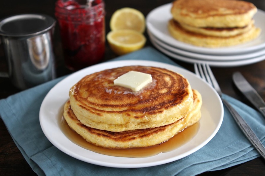 Tasty Kitchen Blog: Lemon Cornmeal Pancakes. Guest post by Maria Lichty of Two Peas and Their Pod, recipe submitted by TK member Jenna Weber of Eat, Live, Run.