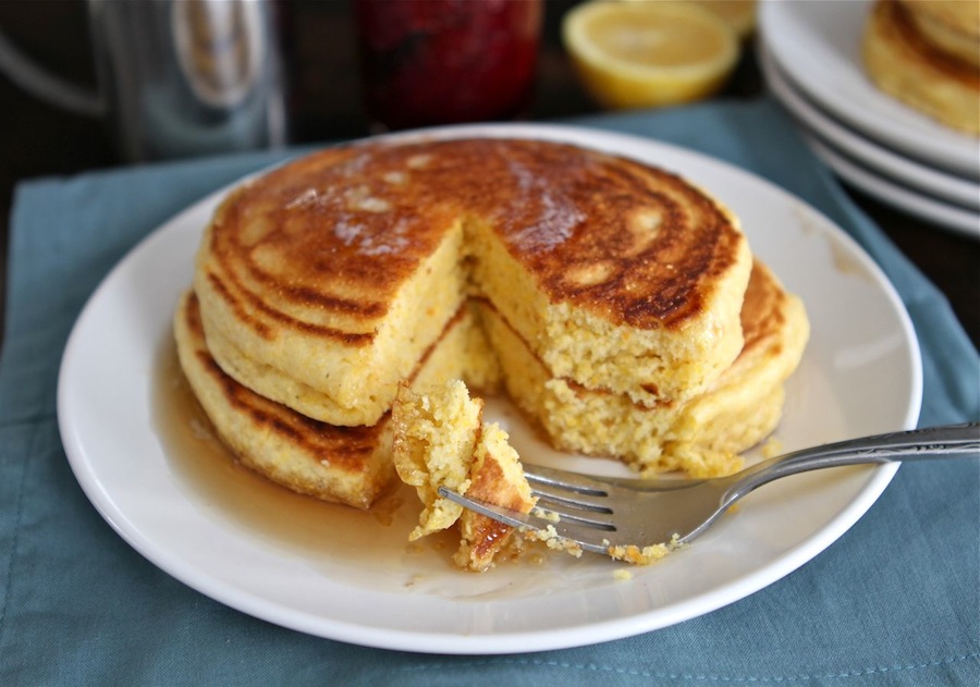 Tasty Kitchen Blog: Lemon Cornmeal Pancakes. Guest post by Maria Lichty of Two Peas and Their Pod, recipe submitted by TK member Jenna Weber of Eat, Live, Run.