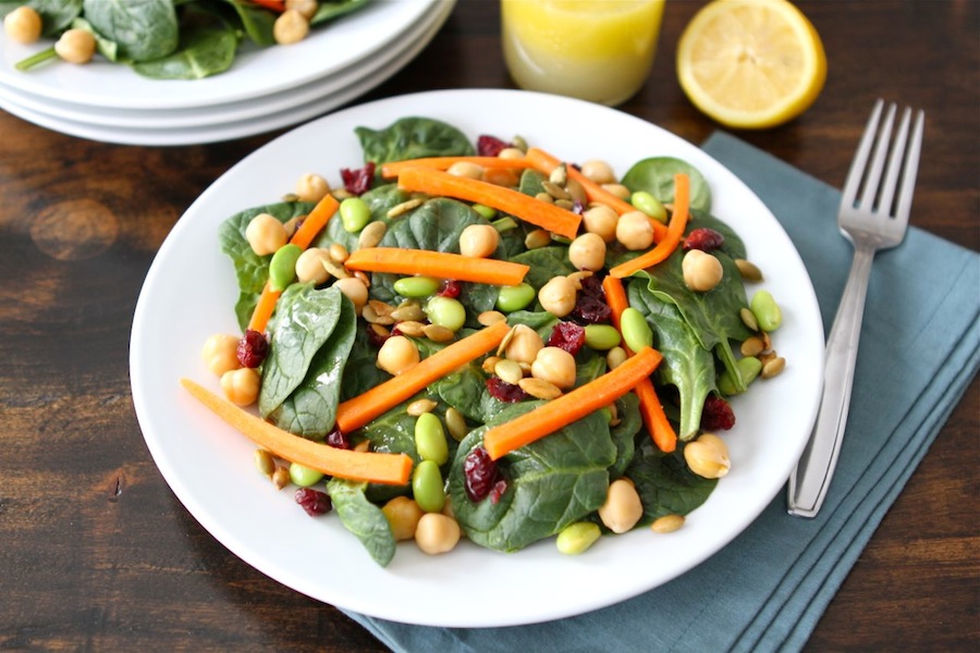 Tasty Kitchen Blog: Spinach and Edamame Salad. Guest post by Maria Lichty of Two Peas and Their Pod, recipe submitted by TK member Bev Weidner of Bev Cooks.