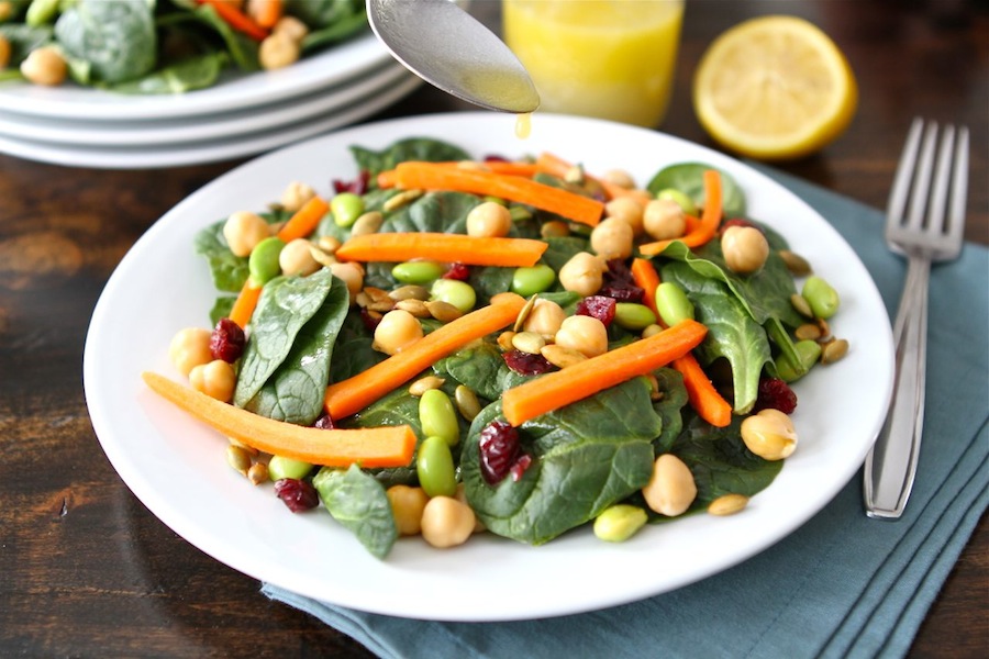Tasty Kitchen Blog: Spinach and Edamame Salad. Guest post by Maria Lichty of Two Peas and Their Pod, recipe submitted by TK member Bev Weidner of Bev Cooks.