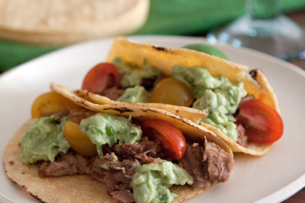 Tasty Kitchen Blog: Sweet Pulled Pork Tacos with Avocado Cream Sauce. Guest post by Gaby Dalkin of What's Gaby Cooking, recipe submmitted by TK member Tonya of 4 Little Fergusons.