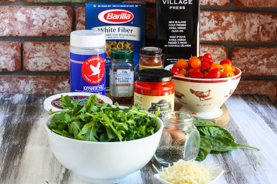 Tasty Kitchen Blog: Smoky Tomato, Roasted Red Pepper and Arugula Pasta. Guest post by Jenna Weber of Eat, Live, Run; recipe submitted by TK member Cassie of Bake Your Day.