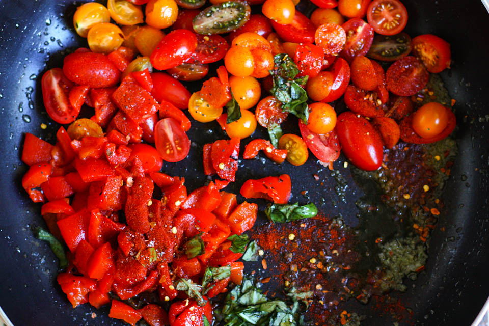 Tasty Kitchen Blog: Smoky Tomato, Roasted Red Pepper and Arugula Pasta. Guest post by Jenna Weber of Eat, Live, Run; recipe submitted by TK member Cassie of Bake Your Day.