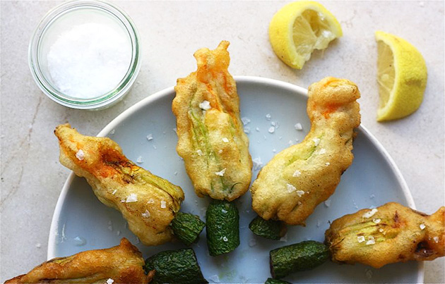 Tasty Kitchen Blog: Lemon Ricotta Stuffed Zucchini Blossoms. Guest post by Adrianna Adarme of A Cozy Kitchen, recipe submitted by TK member Jill of Miss Delish.