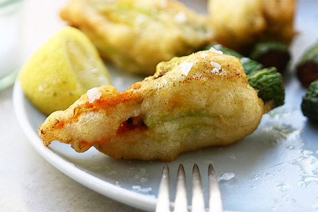 Tasty Kitchen Blog: Lemon Ricotta Stuffed Zucchini Blossoms. Guest post by Adrianna Adarme of A Cozy Kitchen, recipe submitted by TK member Jill of Miss Delish.