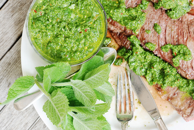 Tasty Kitchen Blog: Grilled Hanger Steak with Cilantro Mint Chimichurri. Guest post by Georgia Pellegrini, recipe submitted by TK member Sommer of A Spicy Perspective.