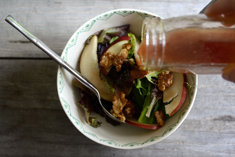 Tasty Kitchen Blog: Spring Greens with Pears, Sugared Walnuts & Gorgonzola. Guest post by Erica Kastner, recipe submitted by TK member Jennifer of Jennifer Cooks.