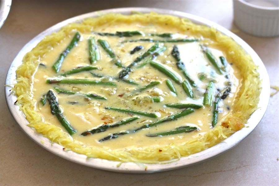 Tasty Kitchen Blog: Asparagus Quiche with a Spaghetti Squash Crust. Guest post by Adrianna Adarme of A Cozy Kitchen, recipe submitted by Tk member Claire of Just Blither Blather.