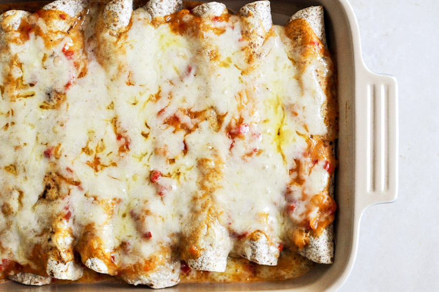Tasty Kitchen Blog: Lightened Up Chicken Enchiladas. Guest post by Jessica Merchant of How Sweet It Is, recipe submitted by TK member Laurie McNamara of Simply Scratch.