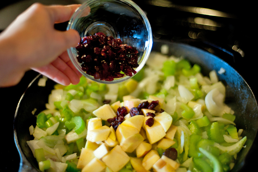 Tasty Kitchen Blog: Turkey Sausage, Apple, and Cranberry Stuffing. Guest post by Georgia Pellegrini, recipe submitted by TK members Kim and Kelsey of K&K Test Kitchen.