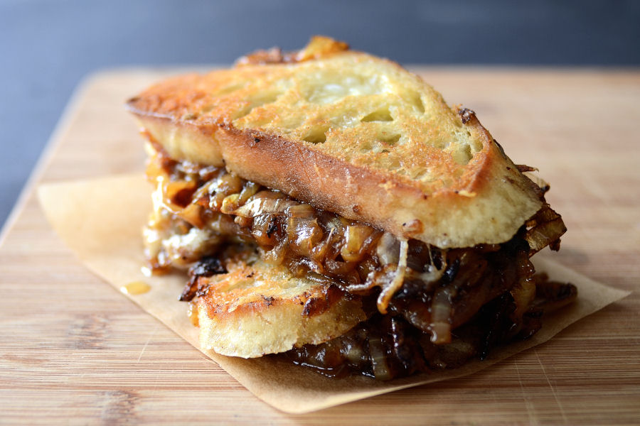 Tasty Kitchen Blog: French Onion Soup Grilled Cheese Sandwiches. Guest post by Erica Kastner of Cooking for Seven, recipe submitted by TK member Laurie of Simply Scratch. (Original recipe by Jessica of Portuguese Girl Cooks.)