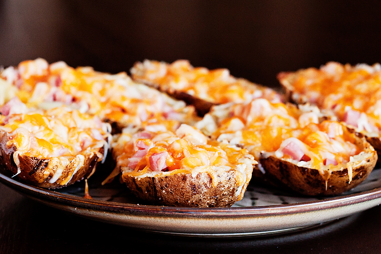 Tasty Kitchen Blog: Ham and Cheese Potato Skins. Guest post by Amber Potter of Sprinkled with Flour, recipe submitted by TK member Dax Phillips of Simple Comfort Food.