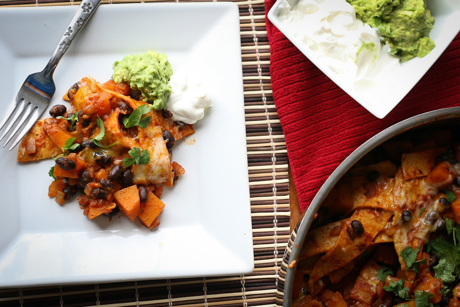 Tasty Kitchen Blog: Butternut and Black Bean Enchilada Skillet. Guest post by Natalie Perry of Perry's Plate, recipe submitted by TK member Monique of Ambitious Kitchen.