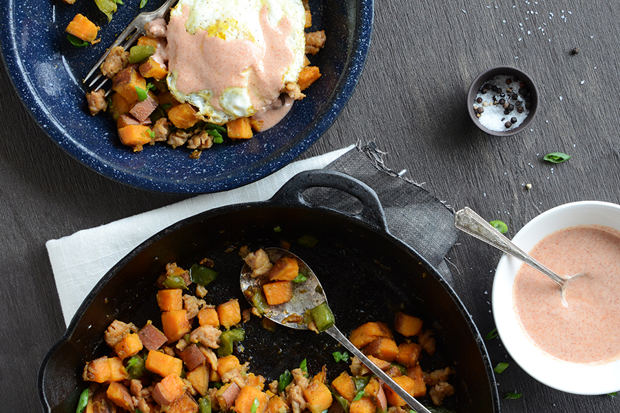 Tasty Kitchen Blog: Sweet Potato Hash with Paprika Yogurt Sauce. Guest post by Faith Gorsky of An Edible Mosaic, recipe submitted by TK member Jayne of Tenacious Tinkering.