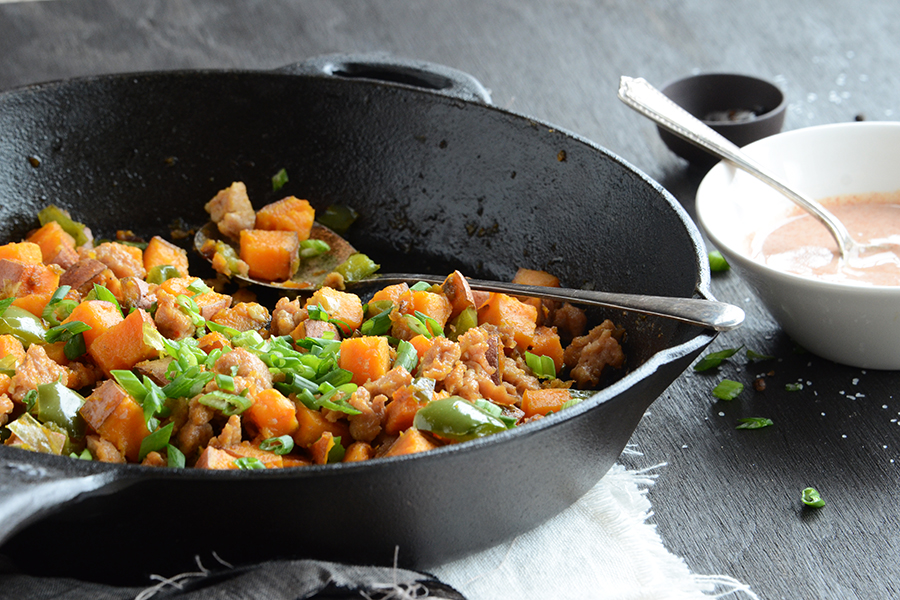 Tasty Kitchen Blog: Sweet Potato Hash with Paprika Yogurt Sauce. Guest post by Faith Gorsky of An Edible Mosaic, recipe submitted by TK member Jayne of Tenacious Tinkering.