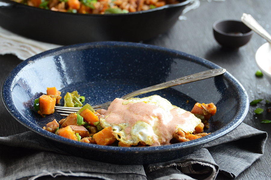 Tasty Kitchen Blog: Sweet Potato Hash with Paprika Yogurt Sauce. Guest post by Faith Gorsky of An Edible Mosaic, recipe submitted by TK member Jayne of Tenacious Tinkering.