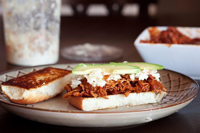 Tasty Kitchen Blog: Slow Cooker Peach BBQ Chicken Sandwiches. Guest post by Amber Potter of Sprinkled with Flour, recipe submitted by TK member Marie of Little Kitchie.