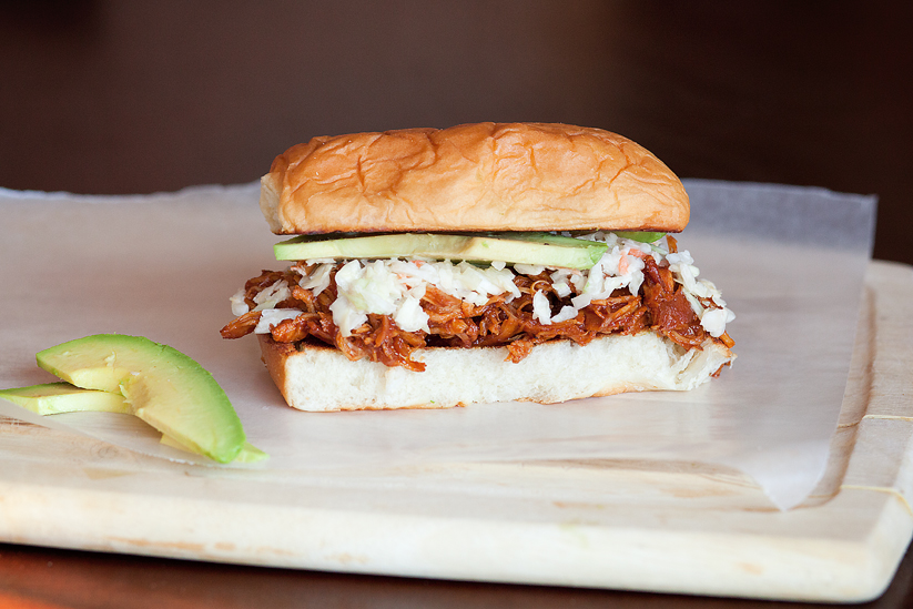 Tasty Kitchen Blog: Slow Cooker Peach BBQ Chicken Sandwiches. Guest post by Amber Potter of Sprinkled with Flour, recipe submitted by TK member Marie of Little Kitchie.