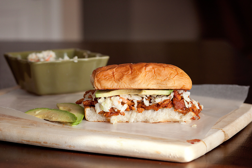 Tasty Kitchen Blog: Slow Cooker Peach BBQ Chicken Sandwiches. Guest post by Amber Potter of Sprinkled with Flour, recipe submitted by TK member Marie of Little Kitchie.
