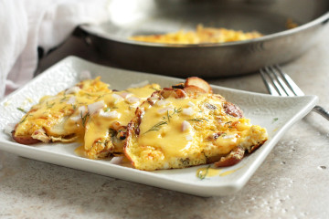 Tasty Kitchen Blog: Looks Delicious! Potato Dill Frittata with White Cheddar Hollandaise by TK member Megan of Wanna Be A Country Cleaver.